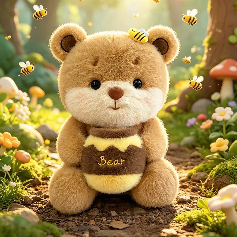Cute Bee Bear Plush Doll with Honey Jar – Soft Stuffed Animal, Sleep Companion & Birthday Gift for Girls